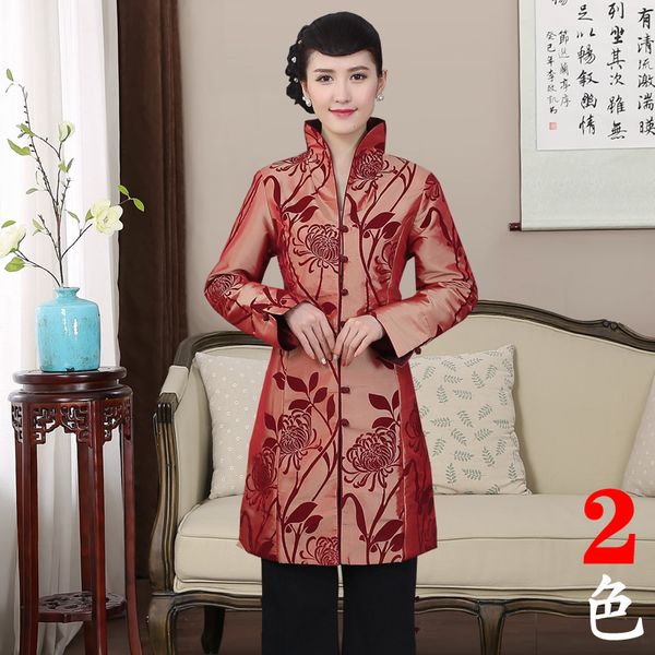 

traditional chinese long coat women's satin jacket size -3xl, Red