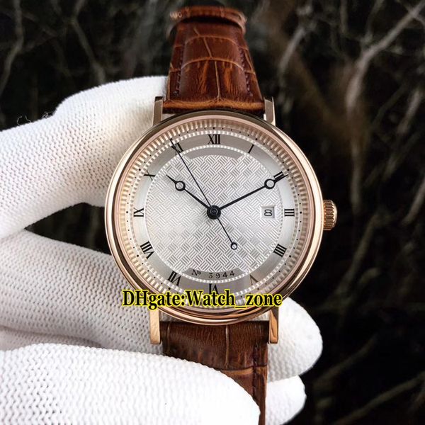 

new classique 5177 silver grid dial 5177br/12/9v6 japan miyota automatic mens watch rose gold case leather strap watches, Slivery;brown