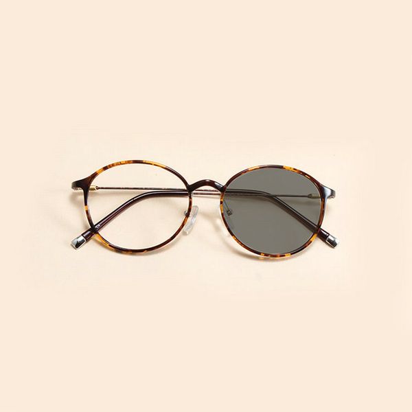 

ultra-light thin plastic steel tr90 glasses frame men and women retro large round light-induced gray lens jw, Silver