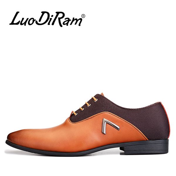 

luodiram 2018 spring fashion men oxford shoes lace up, new men dress shoes leather, formal for, Black