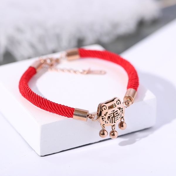 

yun ruo new arrival longevity lock red line bracelet fashion woman girl gift rose gold color titanium steel jewelry never fade, Black