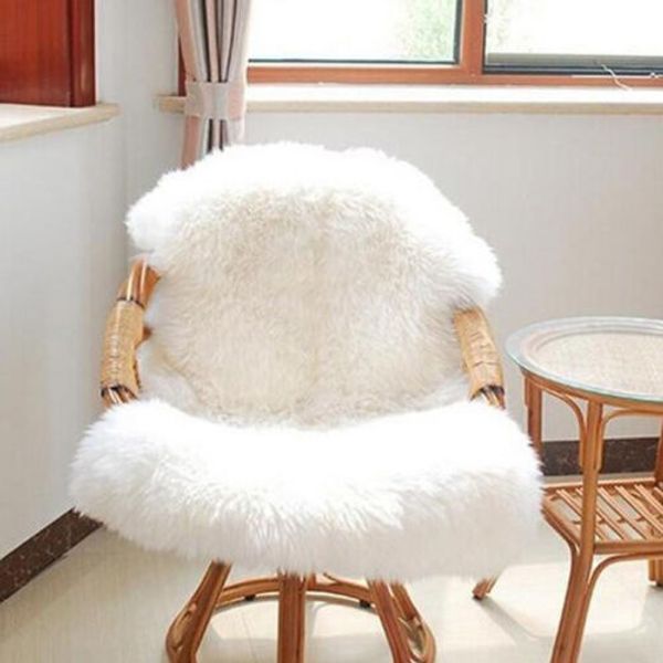 

solid white soft sheepskin rug chair cover home warm sleep use hairy carpet seat pad plain blanket rectangular skin fur