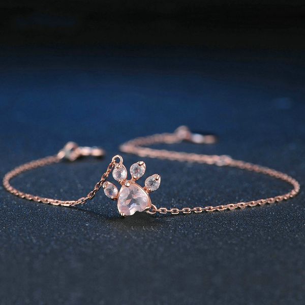 

natural heart pink quartz 925 sterling silver plated jewelry rose gold chain charm bracelet valentine day gift jewelry accessory, Golden;silver