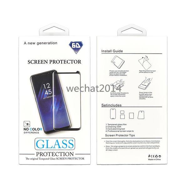 50PCS 3D Full Glue Adhensive Case Friendly Vetro temperato con pacchetto di vendita al dettaglio per Samsung Galaxy S8 S9 Plus Note 8 9 Screen Protector