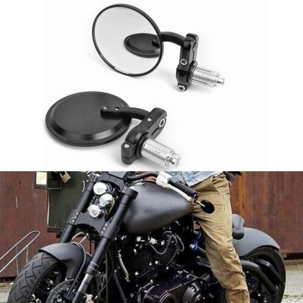 

motorcycle 7/8" handlebar 3" round end mirror motorcycle rearview mirror cafe racer bobber clubman black dhl ups ing