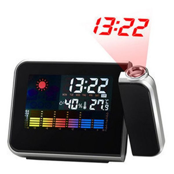 

1pc square color screen snooze alarm clock digital backlight led display weather report backlight projection black