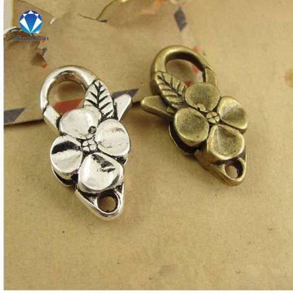 

5pcs/lot antique silver flower lobster clasp hooks for necklace bracelet chain diy jewelry accessory findings 26*15mm, Blue;slivery