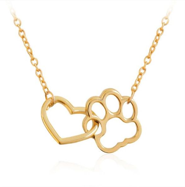 

fashion heart & dog paw charm necklace gold silver 2 color puppy paw print lover pet necklaces jewelry for women