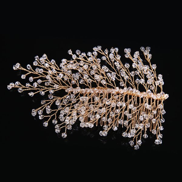 Pentes de cabelo de noiva para casamento, pente de cabelo de cristal, fio de cobre, pentes dourados, acessórios de cabeça para meninas, vestidos de véu de casamento, acesso para cabelo 247m