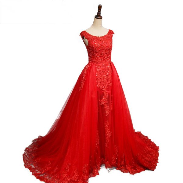 Setwell Red Red Lace Um vestido de noiva de linha contas personalizadas Plus Size Bridal Party