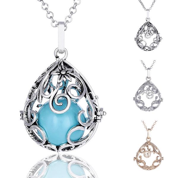

waterdrop essential oil diffuser necklace aromatherapy jewelry mexican bola pregnancy pendant necklaces sound chime ball bell for baby, Silver
