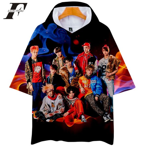 

2018 nct 3d short sleeve hoodie sweatshirt women/men short sleeve t-shirts nct printed casual hit hop hooded tee shirt summer, White;black