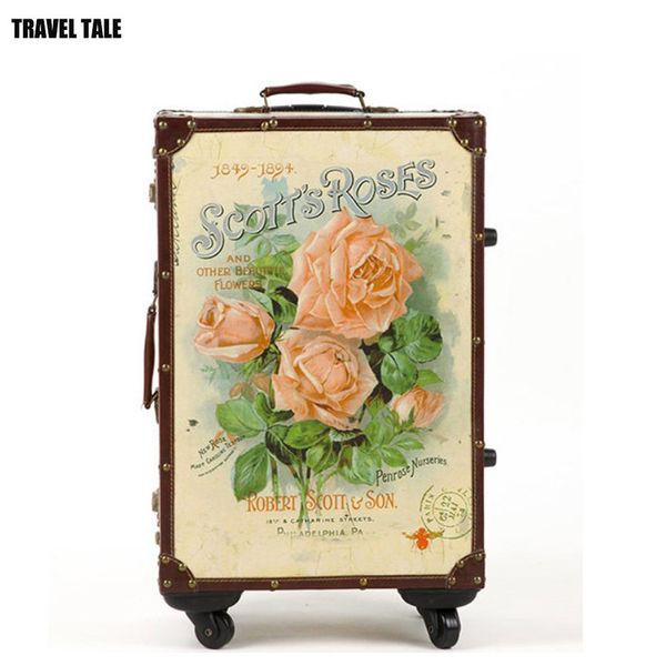 

travel tale 20" 24" 26" inch retro floral spinner vintage trolley luggage travel suitcase high quality