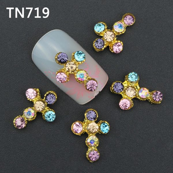 

10pcs colorful glitter 3d cross nail art decorations with rhinestones, alloy nail charms jewelry for tools suppliers tn719, Silver;gold