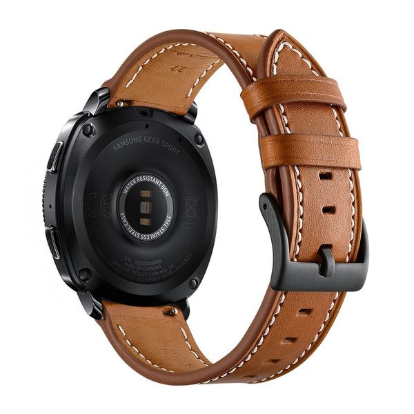 

genuine leather band for samsung gear sport band metal closure clasp quick releast strap for gear sports smart watch, Black;brown