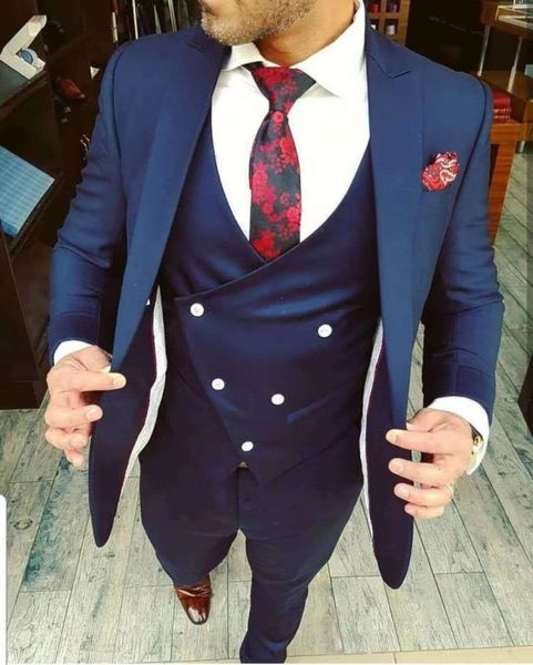 

new arrival groomsmen navy blue groom tuxedos peak lapel men suits wedding man bridegroom (jacket + pants + vest + tie) l166, Black;gray