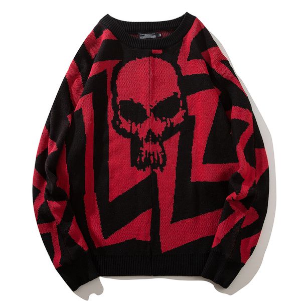 

round neck loose style skull sweater men 2018 winter high street oversized men's sweater black white 9002sha, White;black