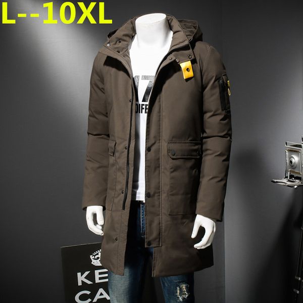 

plus size 10xl 9xl 8xl 6xl new clothing jackets business long thick winter coat men solid parka fashion overcoat outerwear, Black