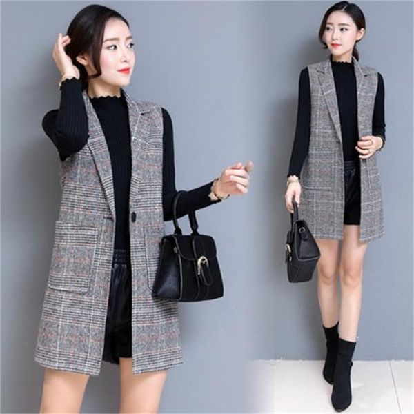 

lattice vest female long section 2018 spring and autumn loaded new slim thin sleeveless fashion large size vest, Black;white