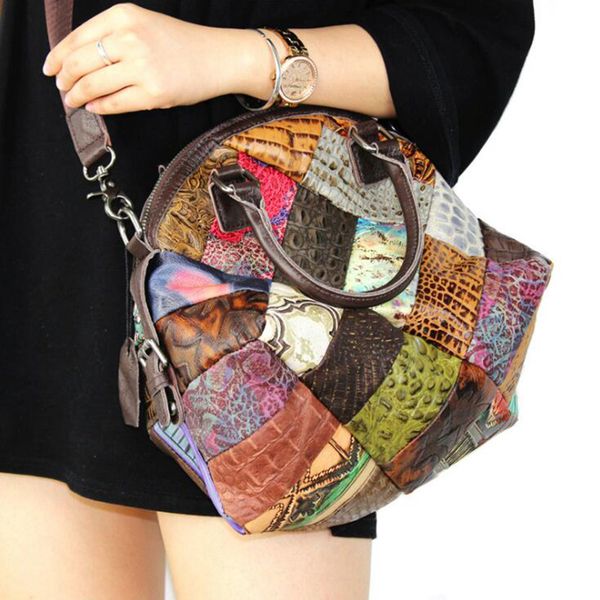 

niuboa new fashion tote 100% genuine natural leather patchwork handbag women messenger bag purse colorful crossbody shoulder bag