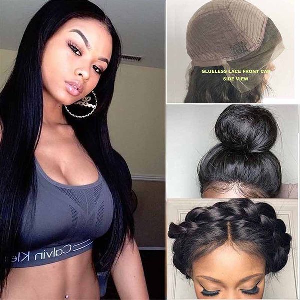 

popular straight virgin human hair lace front wigs for black women peruvian pre plucked natural hairline lace front wigs with baby hair, Black;brown
