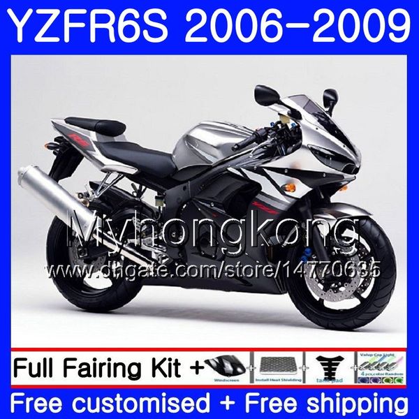 Bodys Para YAMAHA YZF600 YZF R6 S YZF R6S 2006 2007 2008 2009 231HM.50 YZF-R6S top Preto Prateado YZF-600 YZF R6S R6S 06 07 08 09 Kit de Carenagem