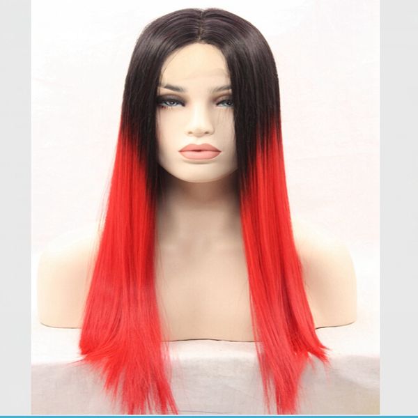 Synthetic Lace Front Wig Straight African American Wig Middle Part