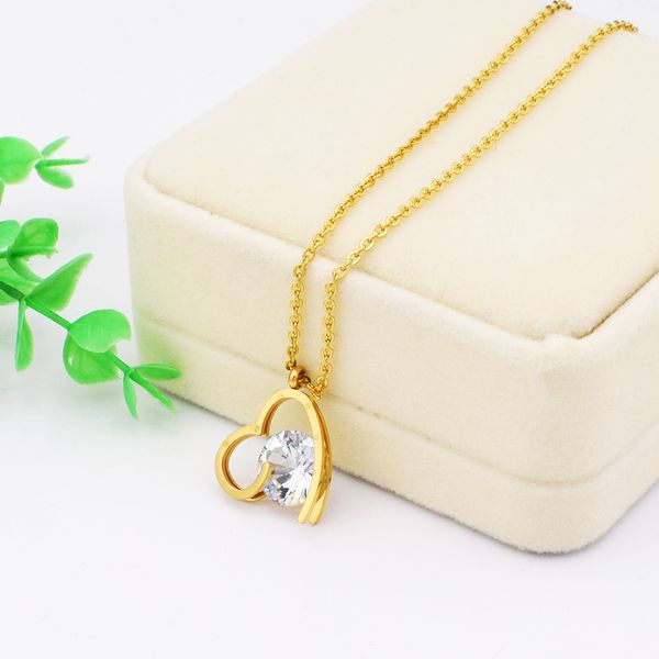 

whole sale2017 sell women jewelry stainless steel chain necklace romantic heart shaped zircon necklaces pendants, Silver