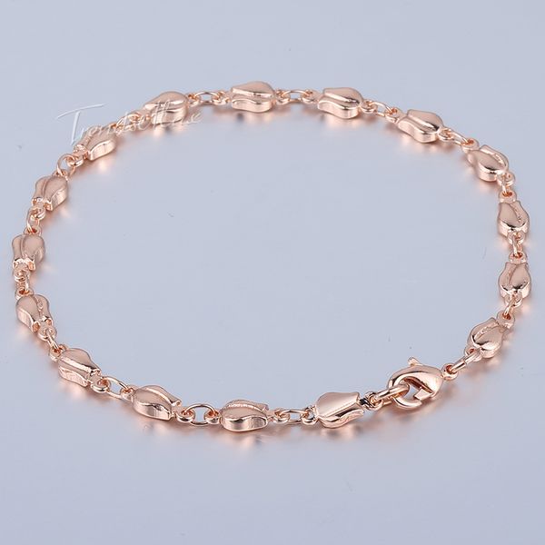 

585 rose gold filled womens bracelet chain tulip bud bead beaded link 4mm 18cm 20cm 23cm gb394, Black