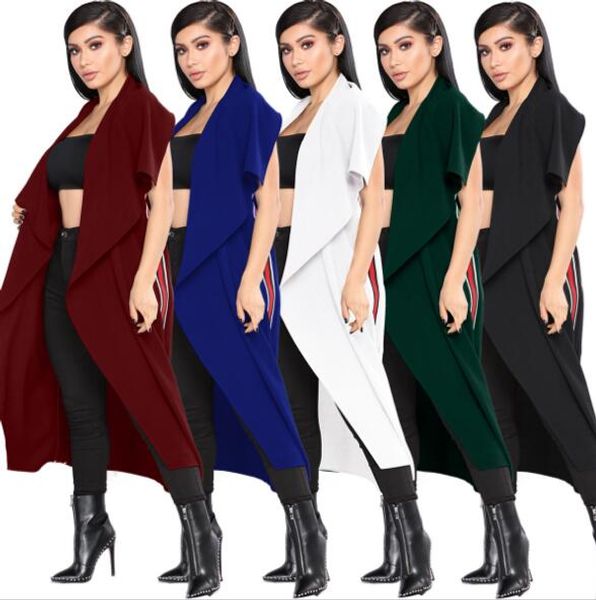 

2018 весной новые европейские и американские женские нерегулярные отворотом длинный накидка без рукавов обертывания и пиджаки женские плащи, Tan;black