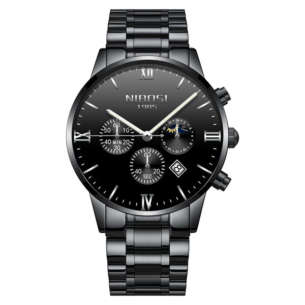 

nibosi quartz black steel business man men's watches 3atm waterproof dropship, Slivery;brown