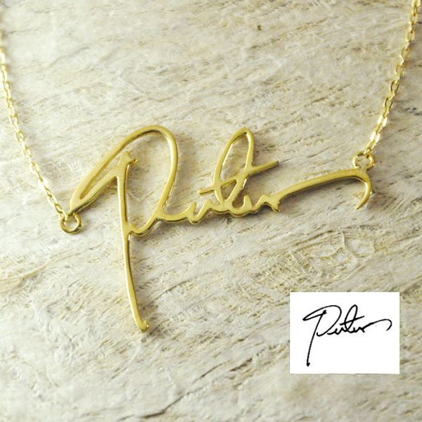 

custom handwriting name necklace gold/silver plated personalized signature necklace a good gift your style handwriting collare