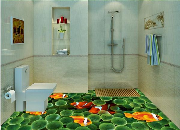 

подводный мир зеленый фон 3d пол золотая рыбка виниловые полы ванная комната