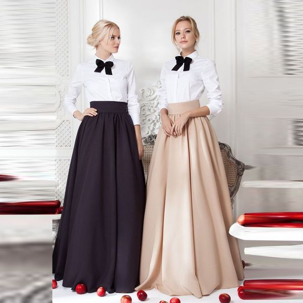 

custom made good quality women skirt empire waistline a line floor length long skirt elegant modest full maxi, Black