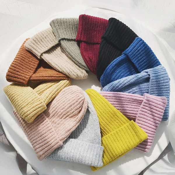 

thick knitted hat casual solid color windproof beanie hat skull knit cap bonnet cotton hats for women student outdoor cap