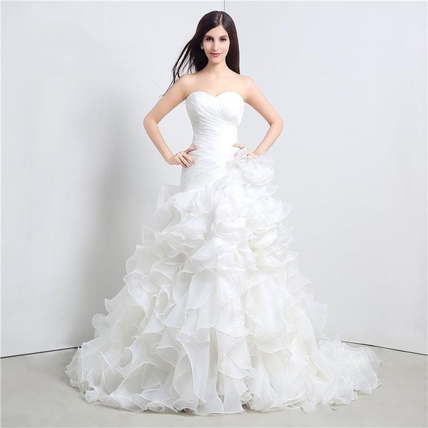 Benutzerdefinierte Größe Weiß Elegante Kleider Rüschen Schatz A-linie Organza Bodenlangen Lange Hochzeit Braut Frauen Brautkleider Kleider DH4204