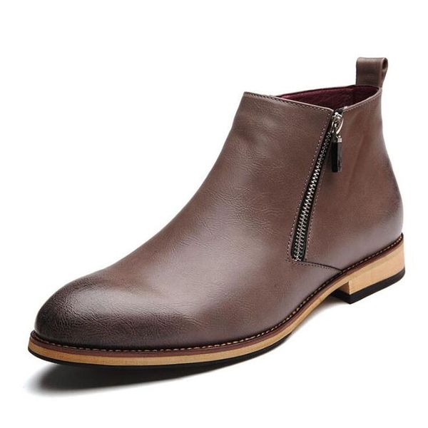 

fashion men ankle boots casual men genuine leather zipper snow boots winter shoes men martin black warm boots