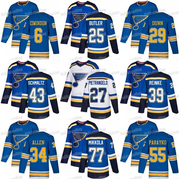 

2019 St. Louis Blues Chris Butler Vince Dunn Joel Edmundson Niko Mikkola Colton Parayko Alex Pietrangelo Jake Allen Reinke Schmaltz Jerseys
