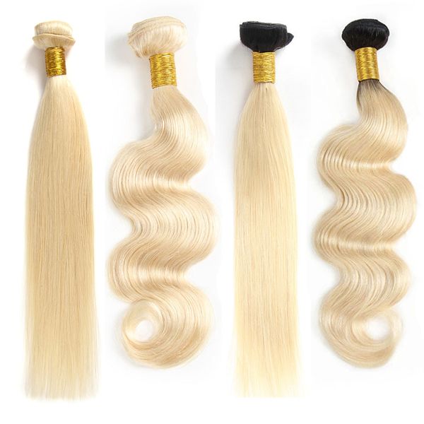 

cuticle aligned 613 blonde human hair bundles with lace closure brazilian virgin hair weaves ombre blonde hair extensions, Black;brown