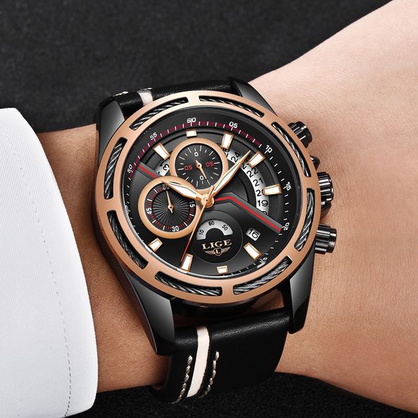 

2018 lige new brand man quartz watches mens sport watch men fashion casual waterproof wristwatch relogio masculino+box, Slivery;brown