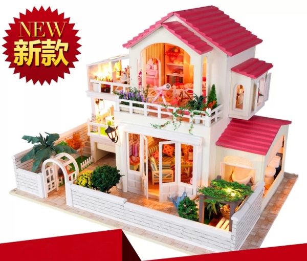 

крошечные времена пасторальный стиль большой масштаб diy кукольный дом 3d миниатюрный свет + музыкальная шкатулка + деревянные наборы ручной