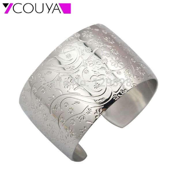 

whole saleunique design 2017 new fashion big wide plain cuff bangles bracelets for women jewelry flower design mirror polish, Black