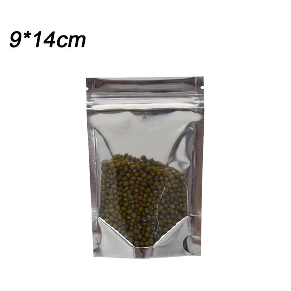 9 * 14 centímetros (3.54''x5.5 '') de plástico transparente Zip Bloqueio stand Package Up Folha de alumínio saco Food Tea Water Proof Packing Resealable Zipper Mylar Bags