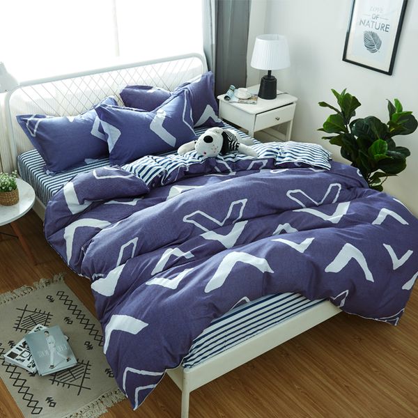 

dark blue bedding set duvet cover quilt cover pillow cases 3/4pcs soft home textiles blue and white stripes good quality