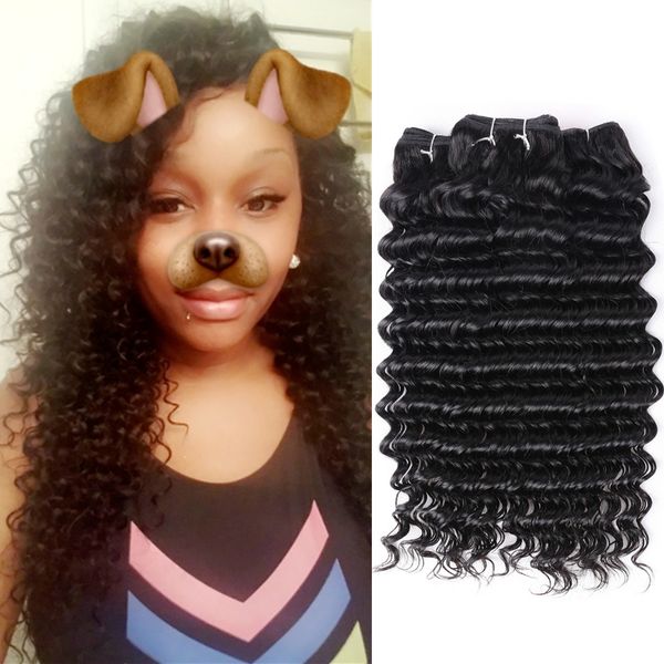 

глубокая волна бразильские волосы ткать 4 пучки не реми волос ткачество человеческих волос расширения 1b натуральный черный 100 г / комплект, Black