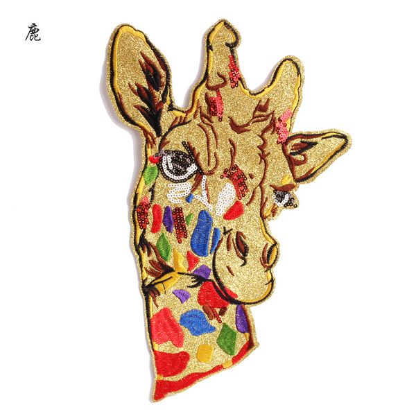 

embroidery sequined big deer patches for jackets,sequined animal patches badges applique patches for clothing a70, Black