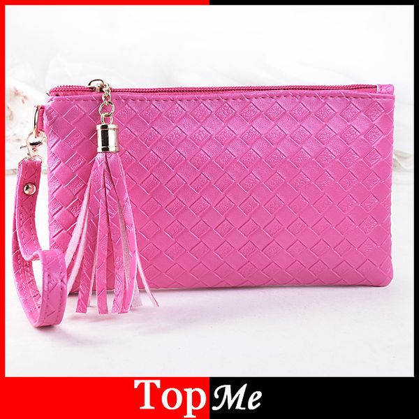 

fashion lady handbags candy color tassel zipper women bag pu leather female envelope totes day clutches keys phone bags purses