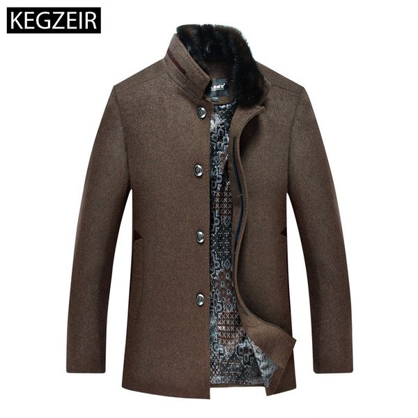 

kegzeir winter woolen coat men thick warm men jacket wool fashion casual long mens wool overcoat plus size veste longue homme, Black
