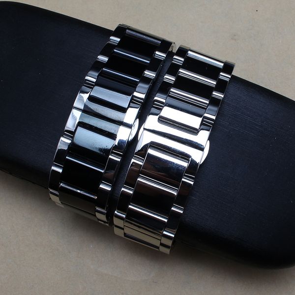 18mm 20mm 21mm 22mm 24mm metal polido preto pulseira de relógio de aço inoxidável pulseira de prata masculina substituição sólida lin293d