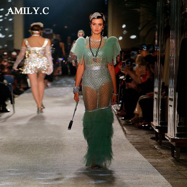 

2018 new women's dress sequins cascading ruffled mesh short-sleeved wholesale celebrity party long dress, White;black